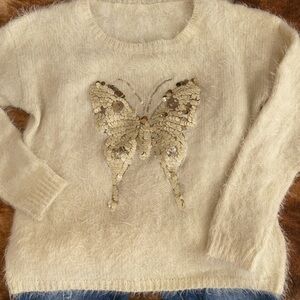 Eyelash Sweater with Sequin Butterfly
